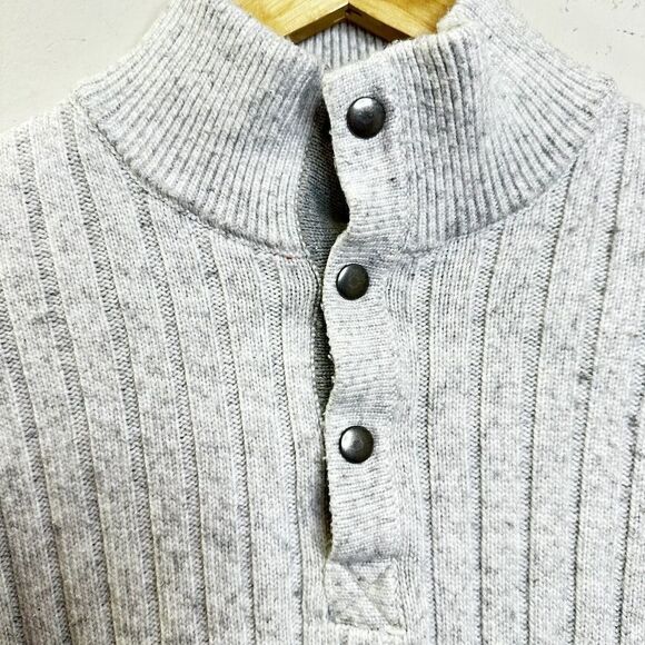 Express Women's Long Sleeve Sweater Button Front Collar Ribbed Light Grey Large - Picture 12 of 15